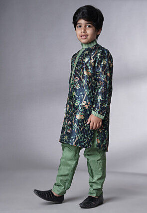 Digital Printed Chanderi Silk Kurta Set in Navy Blue