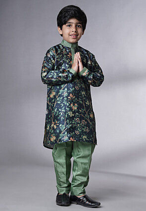Digital Printed Chanderi Silk Kurta Set in Navy Blue
