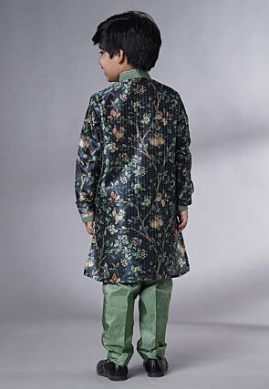 Digital Printed Chanderi Silk Kurta Set in Navy Blue