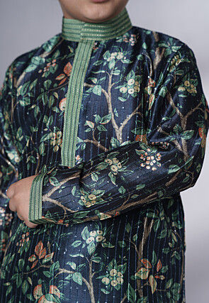 Digital Printed Chanderi Silk Kurta Set in Navy Blue