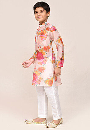 Digital Printed Chanderi Silk Kurta Set in Peach