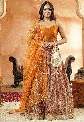 Digital Printed Chanderi Silk Lehenga in Multicolor