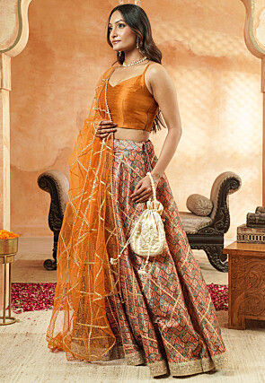Digital Printed Chanderi Silk Lehenga in Multicolor