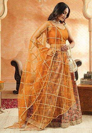 Digital Printed Chanderi Silk Lehenga in Multicolor