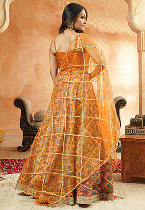 Digital Printed Chanderi Silk Lehenga in Multicolor