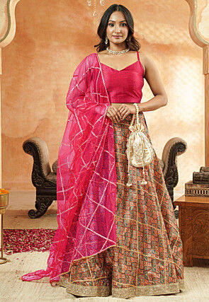 Digital Printed Chanderi Silk Lehenga in Multicolor