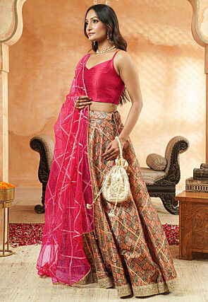 Digital Printed Chanderi Silk Lehenga in Multicolor