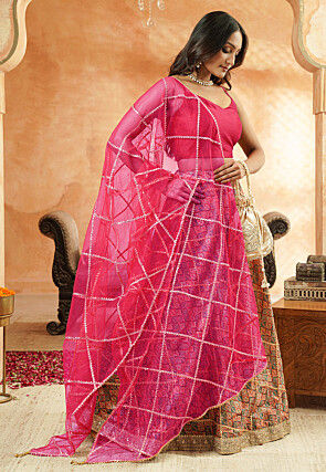 Digital Printed Chanderi Silk Lehenga in Multicolor