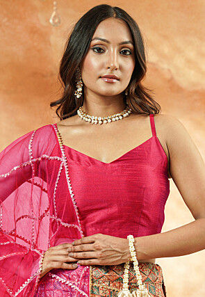 Digital Printed Chanderi Silk Lehenga in Multicolor