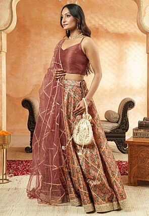Digital Printed Chanderi Silk Lehenga in Multicolor