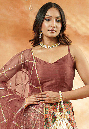 Digital Printed Chanderi Silk Lehenga in Multicolor