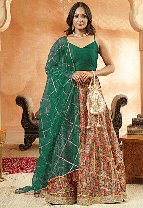 Digital Printed Chanderi Silk Lehenga in Multicolor