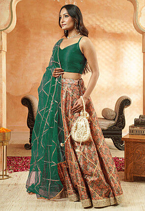 Digital Printed Chanderi Silk Lehenga in Multicolor