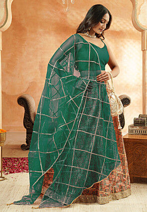 Digital Printed Chanderi Silk Lehenga in Multicolor