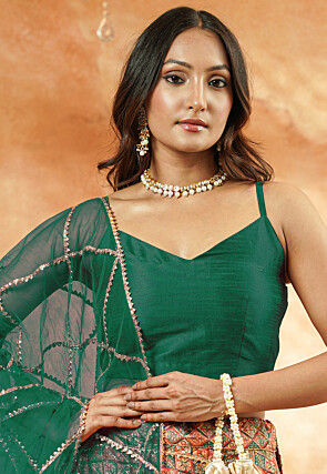 Digital Printed Chanderi Silk Lehenga in Multicolor