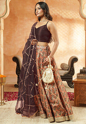 Digital Printed Chanderi Silk Lehenga in Multicolor