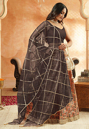 Digital Printed Chanderi Silk Lehenga in Multicolor