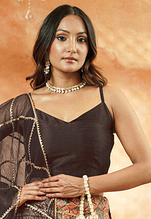 Digital Printed Chanderi Silk Lehenga in Multicolor