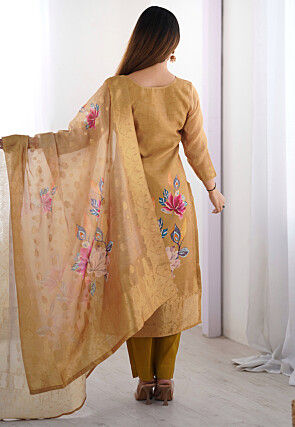 Digital Printed Chanderi Silk Pakistani Suit in Beige