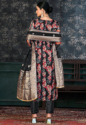 Digital Printed Chanderi Silk Pakistani Suit in Black