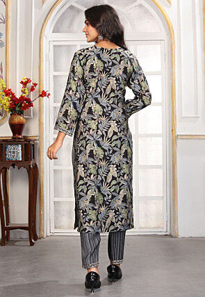 Digital Printed Chanderi Silk Pakistani Suit in Black