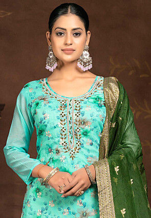Digital Printed Chanderi Silk Pakistani Suit in Light Blue