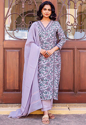 Digital Printed Chanderi Silk Pakistani Suit in Light Purple