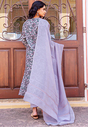 Digital Printed Chanderi Silk Pakistani Suit in Light Purple