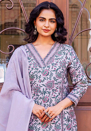 Digital Printed Chanderi Silk Pakistani Suit in Light Purple