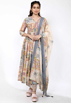 Digital Printed Chanderi Silk Pakistani Suit in Multicolor