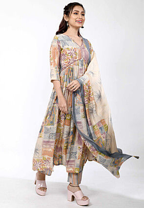Digital Printed Chanderi Silk Pakistani Suit in Multicolor