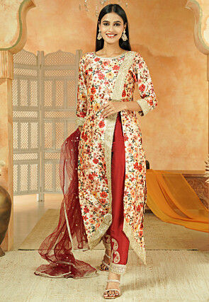 Digital Printed Chanderi Silk Pakistani Suit in Beige