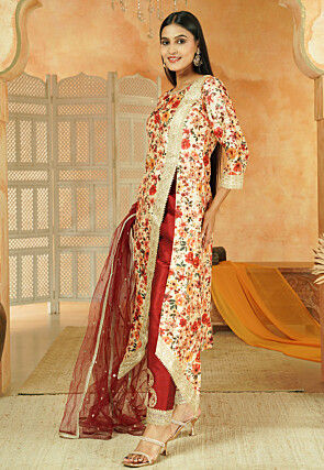 Digital Printed Chanderi Silk Pakistani Suit in Beige