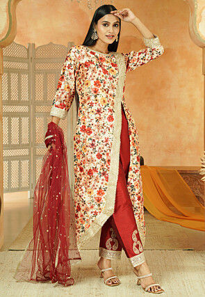 Digital Printed Chanderi Silk Pakistani Suit in Beige
