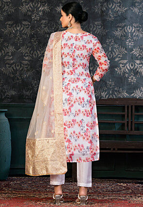 Digital Printed Chanderi Silk Pakistani Suit in Off White