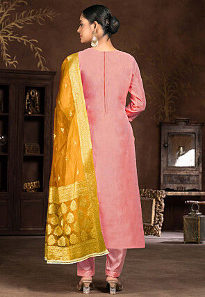 Digital Printed Chanderi Silk Pakistani Suit in Pink