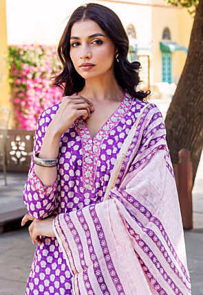 Digital Printed Chanderi Silk Pakistani Suit in Purple