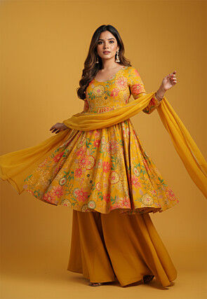 Digital Printed Chanderi Silk Pakistani Suit in Yellow