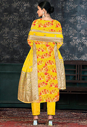 Digital Printed Chanderi Silk Pakistani Suit in Yellow