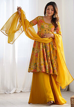 Digital Printed Chanderi Silk Pakistani Suit in Yellow