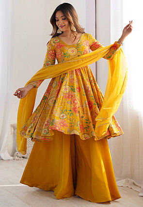 Digital Printed Chanderi Silk Pakistani Suit in Yellow