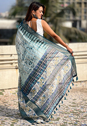 Digital Printed Chanderi Silk Saree in Blue