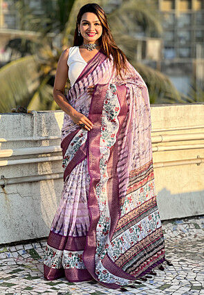 Digital Printed Chanderi Silk Saree in Light Purple