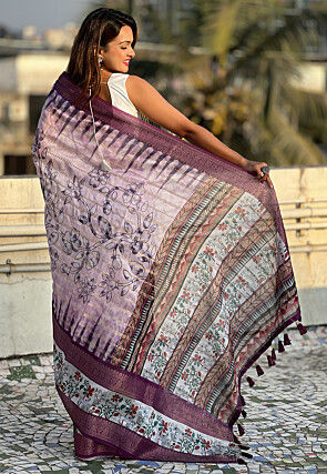 Digital Printed Chanderi Silk Saree in Light Purple
