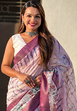 Digital Printed Chanderi Silk Saree in Light Purple