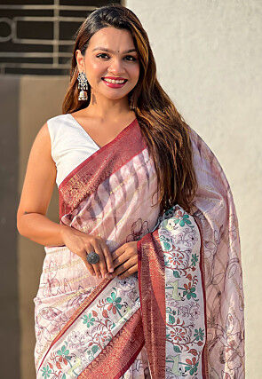 Digital Printed Chanderi Silk Saree in Peach
