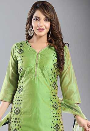 Digital Printed Chanderi Silk Straight Suit in Light Green