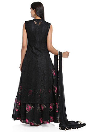 Digital Printed Chantelle Net Lehenga in Black