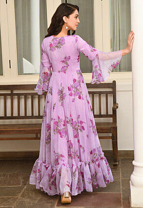 Digital Printed Chiffon Gown in Light Purple