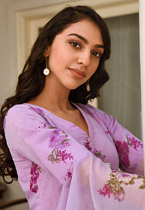 Digital Printed Chiffon Gown in Light Purple